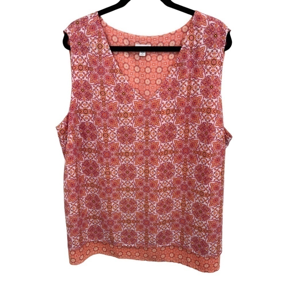 J.jill Plus Size Coral Pattern V-Neck Sleeveless Layered High Low Top Size 3X